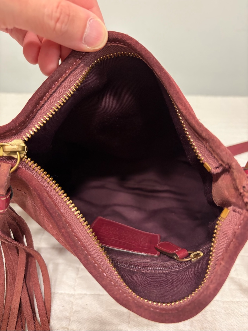 Vintage Coach Soho Suede Swing Pack Crossbody Bag in Wine/Burgundy Color - Picture 12 of 16